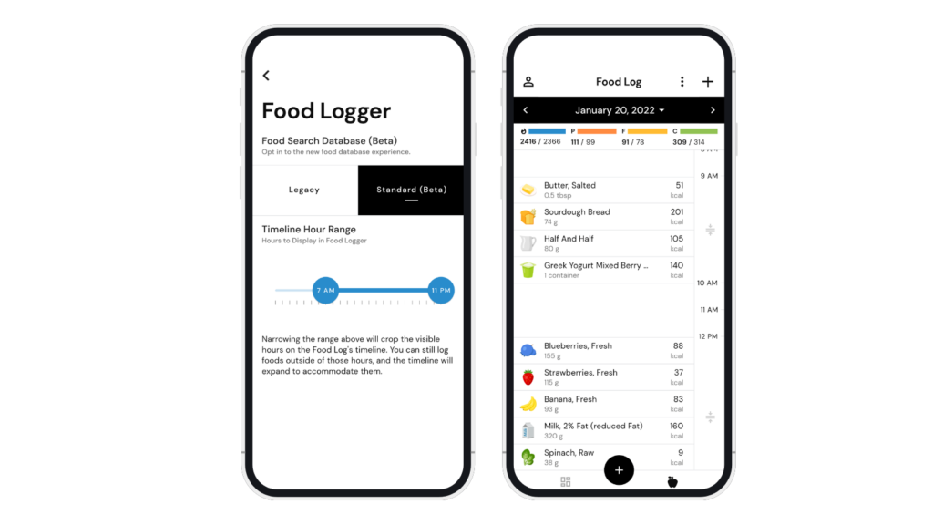 New Food Logger options and food icons