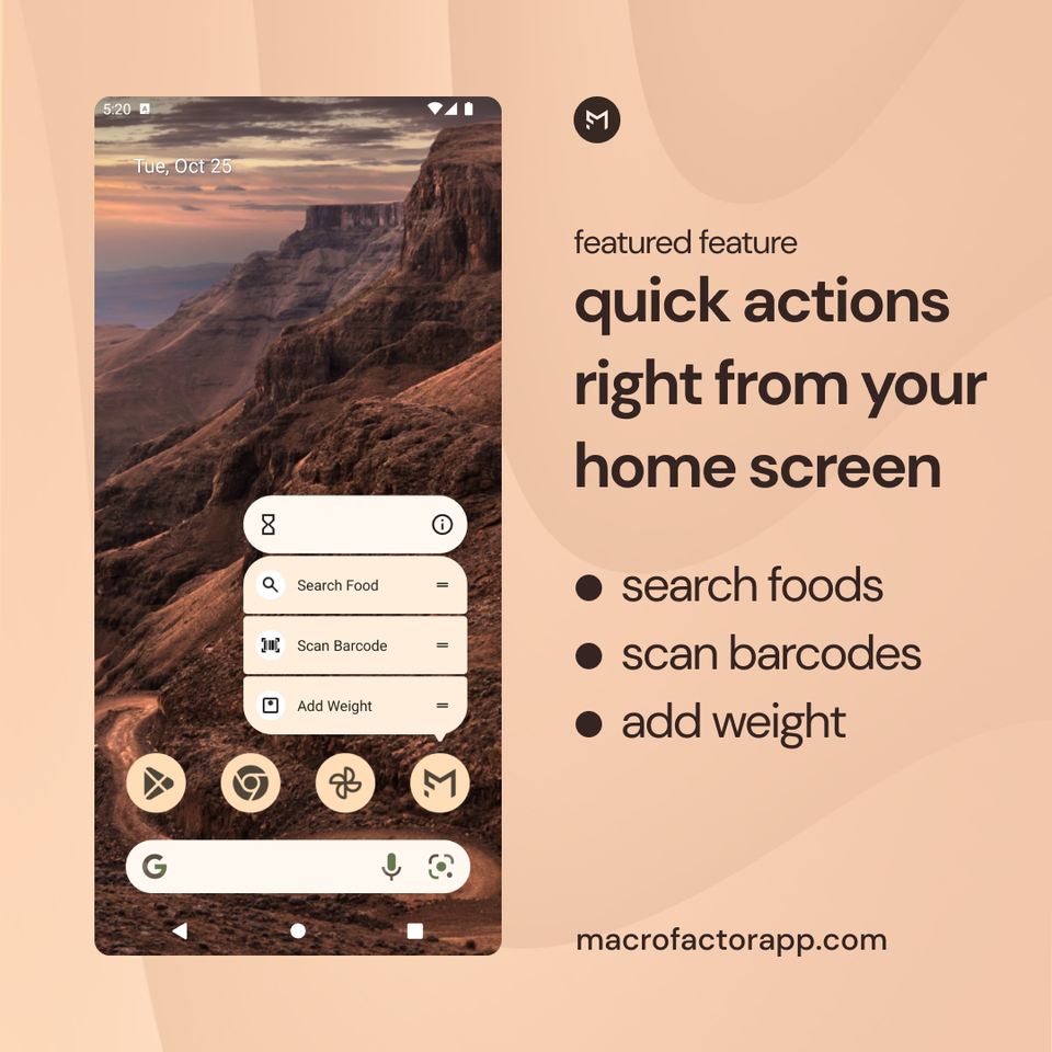 Quick actions from your home screen in MacroFactor
