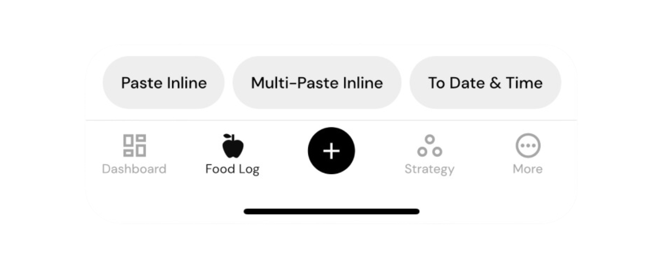 Food timeline Move Toolbar with options to paste foods inline, multi-paste, or paste foods to a specific date and time
