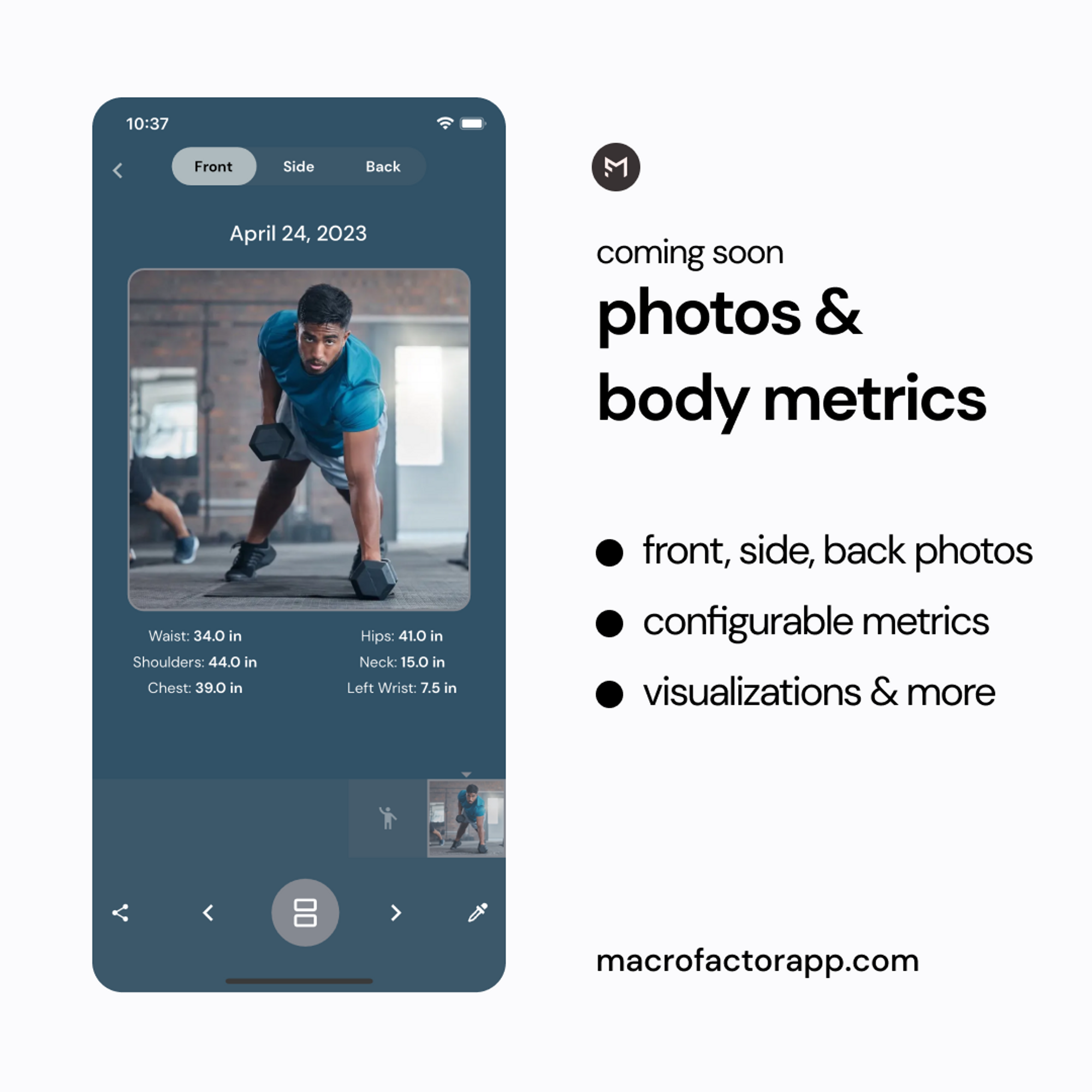 photos and body metrics features coming soon