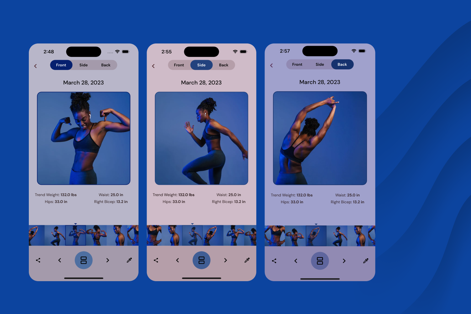Progress photos and body measurement tracking in-app