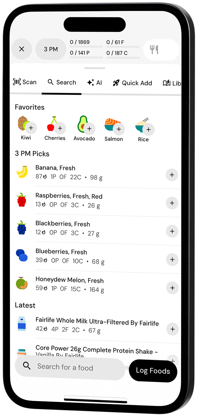 Updated Food Log Angled